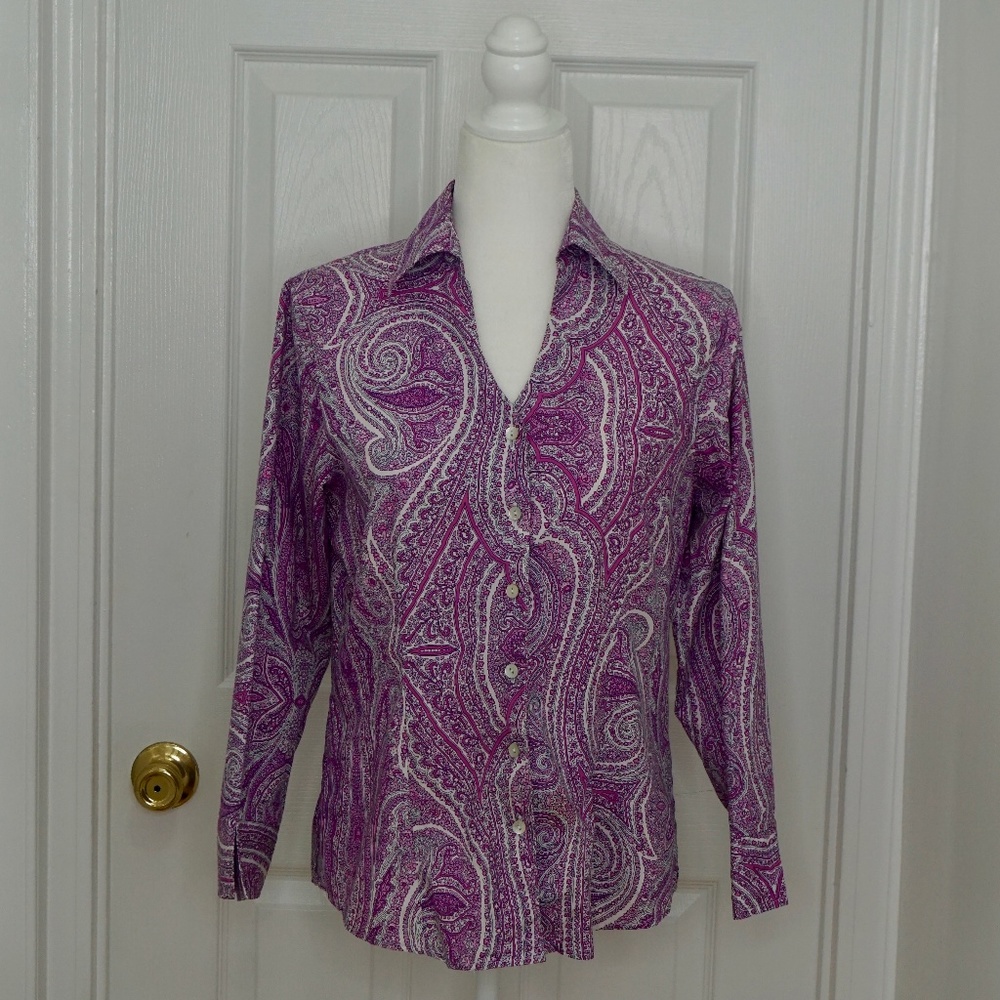 💜 FOXCROFT Patterned Wrinkle Free Button Down (6) - Picture 2 of 6